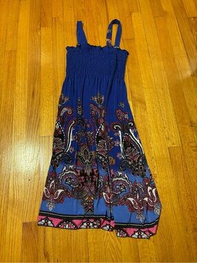 ACE Fashion Blue Paisley Smocked Midi Dress XL